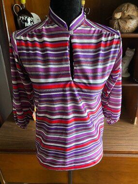 Vintage Lind Clare Quarter Sleeve Purple, White, Red, Black Stripe Polyester Blo
